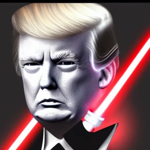 Image similar to donald trump with a lightsaber, dynamic lighting, highly detailed