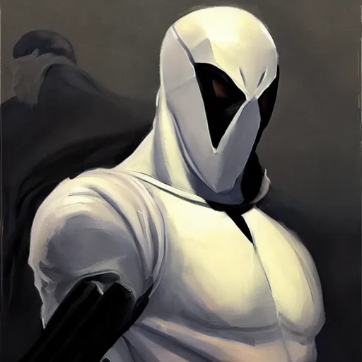 Prompt: greg manchess portrait painting of moon knight as overwatch character, medium shot, asymmetrical, profile picture, organic painting, sunny day, matte painting, bold shapes, hard edges, street art, trending on artstation, by huang guangjian and gil elvgren and sachin teng