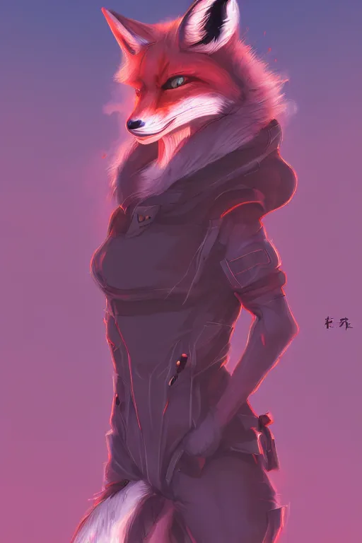 Image similar to a fox fursona, trending on artstation, by kawacy, furry art, digital art, cyberpunk, high quality, backlighting