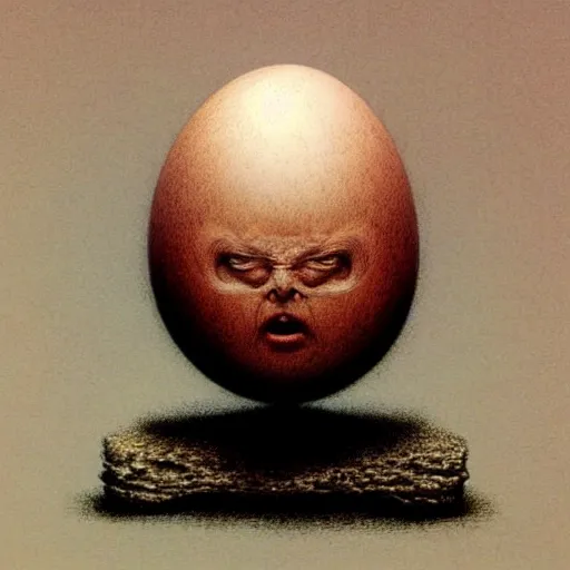 Prompt: humpty dumpty in form of egg, front view by by luis royo and wayne barlowe, beksinski