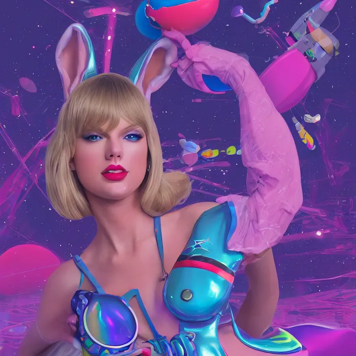 Image similar to portrait of Taylor Swift as Lola Bunny in Space Jam 1996. intricate abstract. intricate artwork. by Tooth Wu, wlop, beeple, dan mumford. octane render, trending on artstation, greg rutkowski very coherent symmetrical artwork. cinematic, hyper realism, high detail, octane render, 8k, iridescent accents