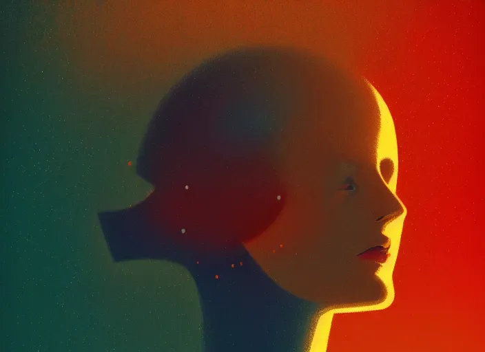 Image similar to portrait of a young astronaut girl, colorful, modern art deco, mads berg, karolis strautniekas, christopher balaskas, stippled light, fog, moody, fine texture, editorial illustration, dramatic lighting, dynamic composition, detailed, matte print, dynamic perspective, muted color