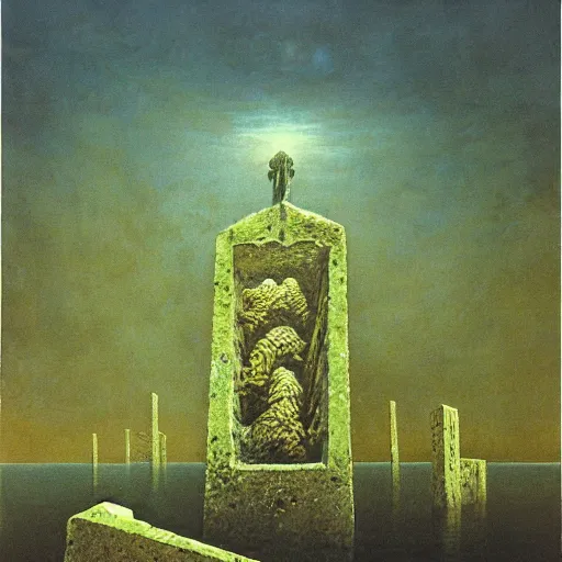 Prompt: floating cemetary, zdzislaw beksinski