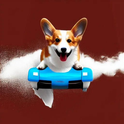 Prompt: corgi riding a hoverboard concept art, ultra realistic, digital art, rich deep colors, smooth shadows, high resolution, cinematic