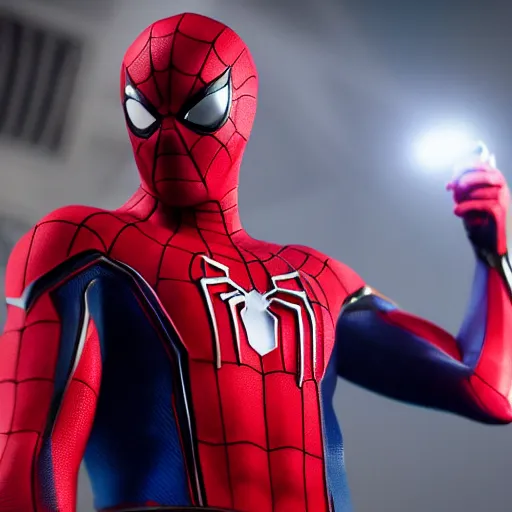 Image similar to ryan reynolds in anano technology spider - man suit, cinematic, volumetric lighting, f 8 aperture, cinematic eastman 5 3 8 4 film, photorealistic