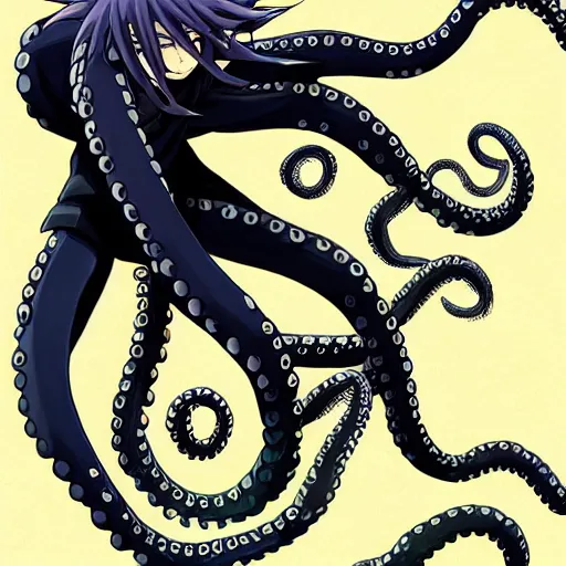 Image similar to key anime visuals of [ an octopus ninja, fighting with a katana ]. highly detailed, intricate, directed by makoto shinkai, anime manga style, trending on art station.
