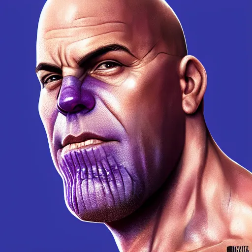 Prompt: thanos looking like vin diesel, realistic digital art, artstation, cinematic