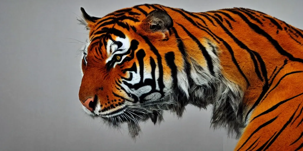 Image similar to a detailed photo of Cisewu tiger statue but displayed in a modern art museum, national geographic photo