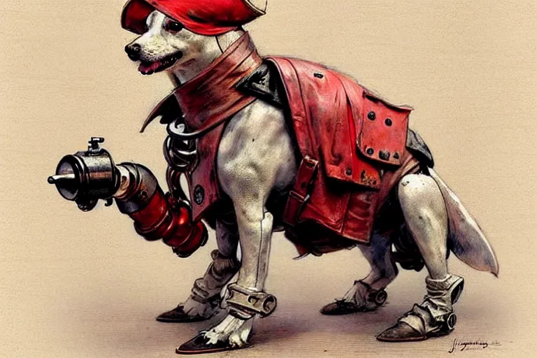 Prompt: pirate ( ( ( ( ( 1 9 5 0 s retro future robot android dog. muted colors. ) ) ) ) ) by jean baptiste monge!!!!!!!!!!!!!!!!!!!!!!!!! chrome red