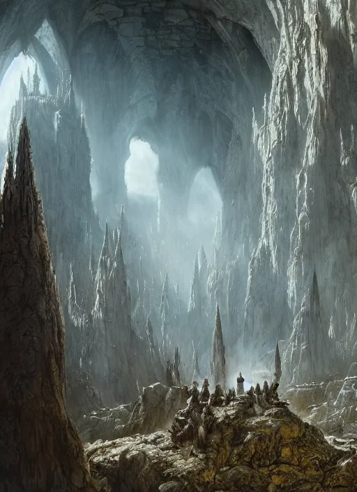 Image similar to medieval adventurers in the lord of the rings scenery landscape, inside an enormous alien cathedral, tarrasque, portal to another dimension, highly detailed, cinematic lighting, perfect composition, 4 k, gustave dore, derek zabrocki, greg rutkowski, beksinski, octane render