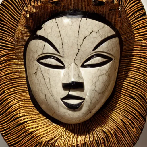 Prompt: Kintsugi marble Mask used in African cultural ceremony, 8k