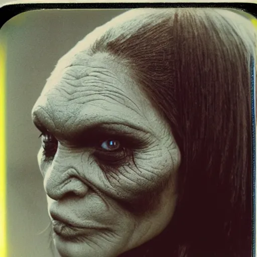 Image similar to polaroid of candid female orc by Tarkovsky