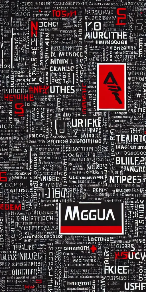 Image similar to a photo of a banner with symbols, logos of megacorporations by tsutomu nihei, futuristic font minimal glyphs, black white red, sci fi font, graphic design, 8 k, innate studio