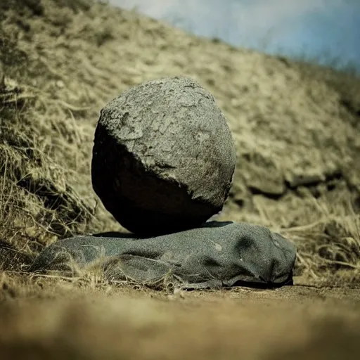 Image similar to cat with soviet army clothes mid war using a boulder as cover, war field, destruction, cinematic, epic, dramatic