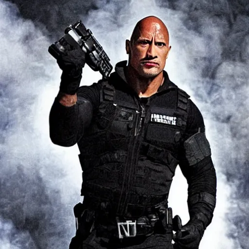 Image similar to Dwayne Johnson as swat in movie directed by Christopher Nolan