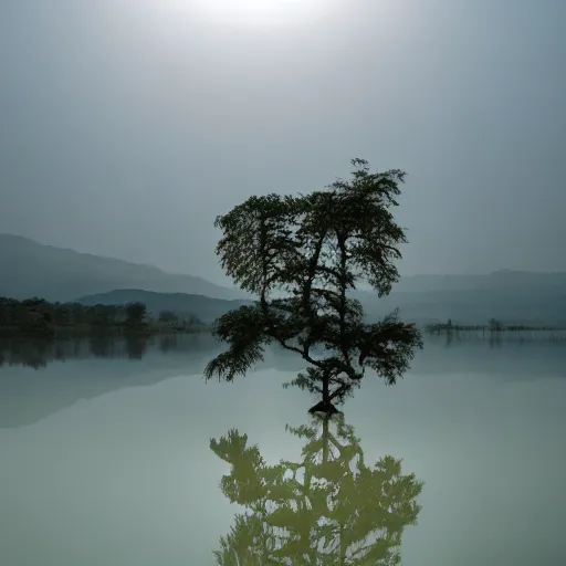 Prompt: false shadow in the lake of the swollen lamp