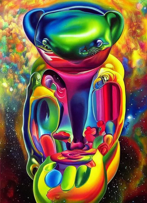 Image similar to an extremely high quality hd surrealism painting of a 3d gummybeary galactic neon complimentary colored cartoon surrealism melting lamborghini by kandsky and salvia dali the fourth, salvador dali\'s much much much much more talented painter cousin, 4k, ultra realistic, super realistic, so realistic that it changes your life