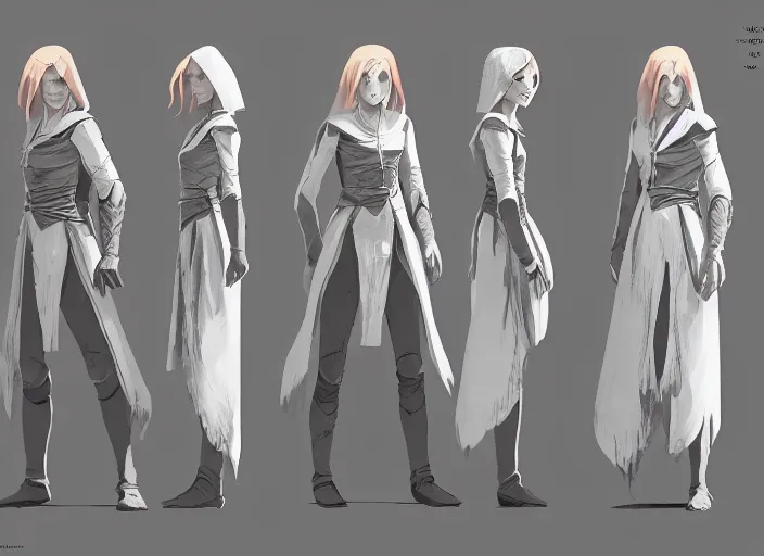 Image similar to character sheet for a ginger woman, mage, light white clothes, for dragon age by greg rutkowski, by studio ghibli, digital art, trending on artstation, hd, 8 k, highly detailed, good lighting, beautiful, masterpiece