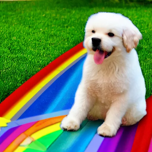 Image similar to dog on a rainbow barroque style 4k