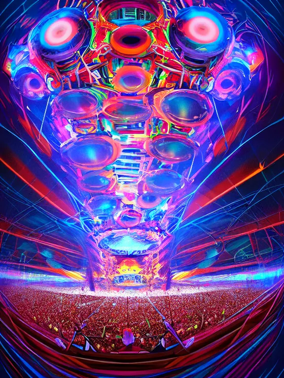 Image similar to symmetry!! dj plays big music at the biggest festivals in the world to a huge crowd with lots of blaring lights in the spirit of god, intricate, elegant, highly detailed, digital painting, artstation, concept art, smooth, sharp focus, illustration, by cgsociety and stefan kostic and stanley lau and artgerm, gorgeous, elegant