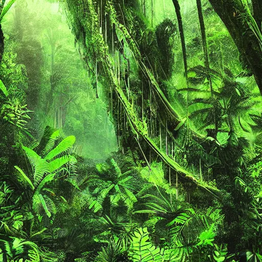 Prompt: a technological rainforest,