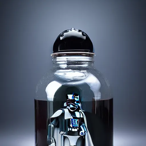 Image similar to Darth vader in a jar by Greg Rutkowski, product photography, centered, studio lightning
