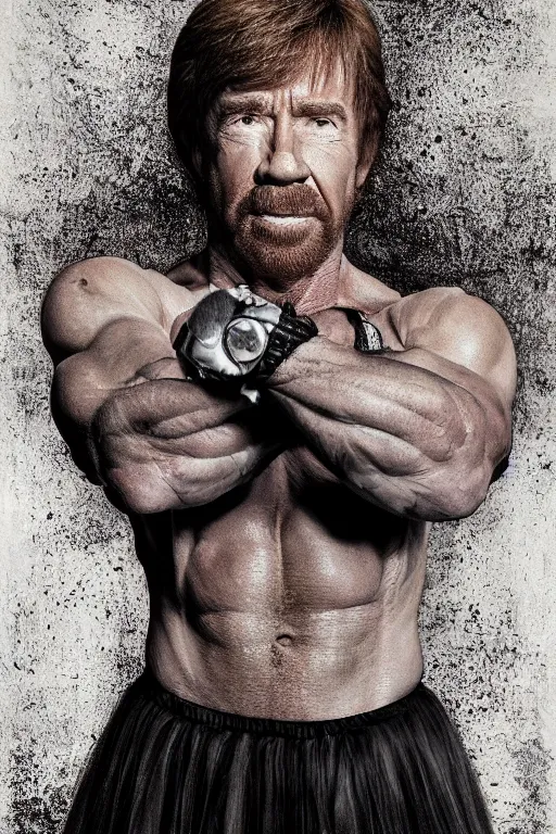 Prompt: Chuck Norris in a Tutu oil on canvas, intricate, portrait, 8k highly professionally detailed, HDR, CGsociety