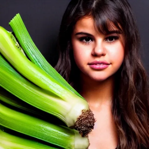 Image similar to celery with a face like selena gomez