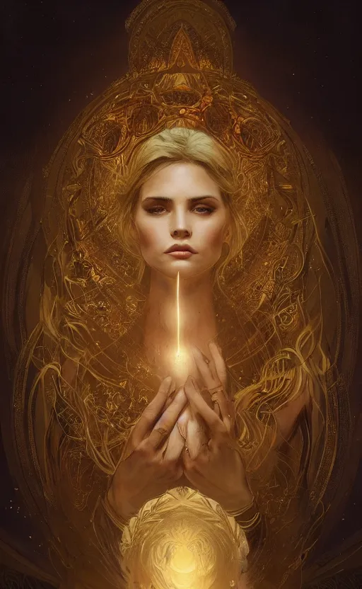 Prompt: loneliness, masterpiece close to a candle in dark room, cinematic, powerful, moon beams dramatic light, highly, intricate gold elements, hollow souls, detailed, digital painting, artstation, concept art, sharp focus, illustration, art by artgerm and greg rutkowski and alphonse mucha