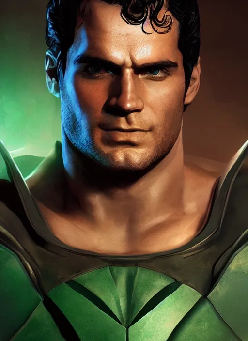 Image similar to An epic fantasy comic book style portrait painting of Henry Cavill as ‘Martian Manhunter’, Unreal 5, DAZ, hyperrealistic, octane render, cosplay, RPG portrait, dynamic lighting