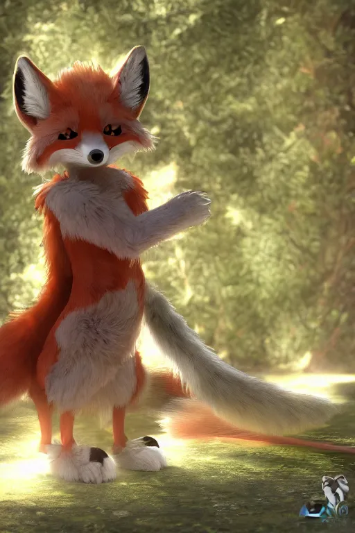 Prompt: a medieval fox furry fursona with a fluffy tail in a forest, backlighting, cgi, rendered in unreal engine, trending on artstation, cartoon