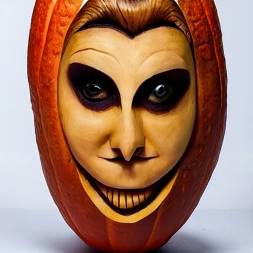 Image similar to a [ gourd ] carved shaped to look like ( amber heard ) face hybrid intercross