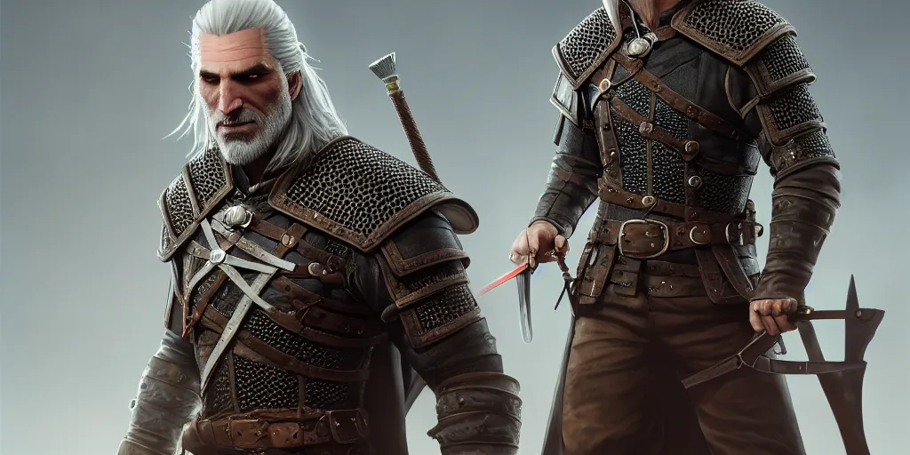 Image similar to geralt of rivia new costume concept design, alger wilson, fashion, concept art, by artgerm, greg rutkowski, cinematic light, featured on artstation, octane render, sharp focus, ray tracing, artstationhq, cgsociety, 8 k.