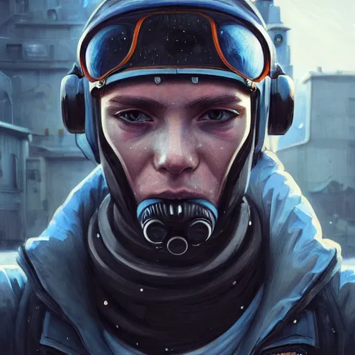 Image similar to A portrait of a cyberpunk gopnik on the street of a Russian slum on the moon, Norilsk, sci-fi, fantasy, intricate, very very beautiful, elegant, highly detailed, digital painting, artstation, concept art, smooth, sharp focus, illustration, art by artgerm and greg rutkowski and alphonse mucha