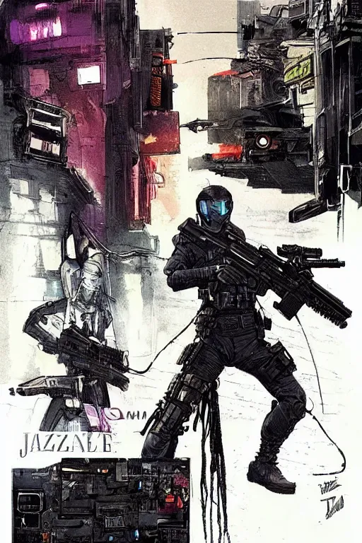 Image similar to zazie the ghost. blackops mercenary in near future tactical gear and cyberpunk headset. Blade Runner 2049. concept art by James Gurney and Mœbius.