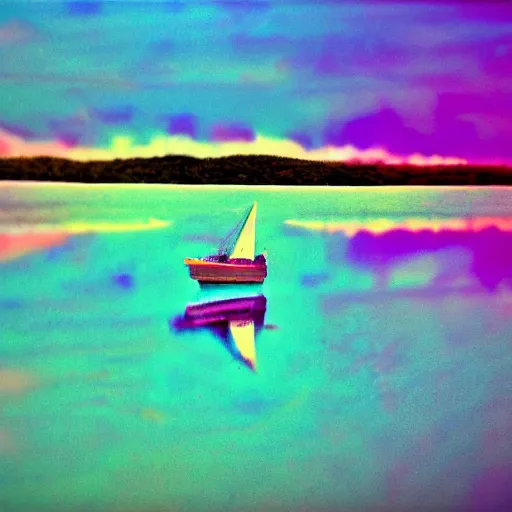 Image similar to colorful sailboat, photorealism, oversaturated blues, velvia film