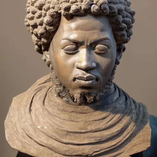 Prompt: east african man with curly hair as a marcus aurelius sculpture, intricate details, sharp focus