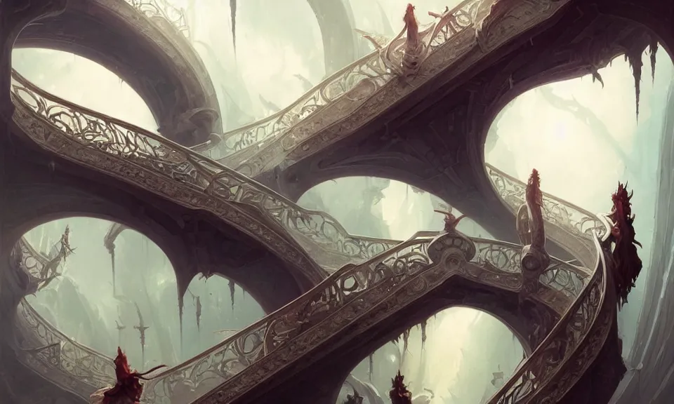 Image similar to the magnificent staircase to heaven, art by greg rutkowski and peter mohrbacher, featured in artstation, octane render, cinematic, elegant, intricate, highly detailed, fantasy, concept art, sharp focus, illustration, 8 k