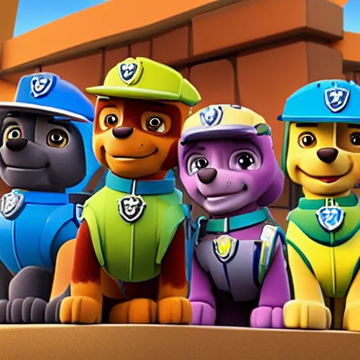 Image similar to rocky from paw patrol with all the characters from miniforce