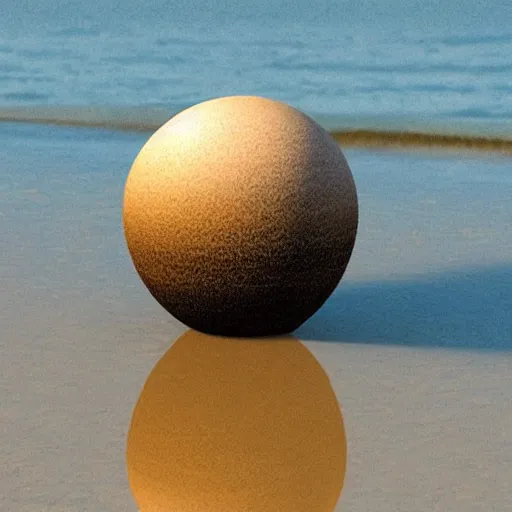 Image similar to a sphere made of sand levitating on water, highly detailed and photorealistic