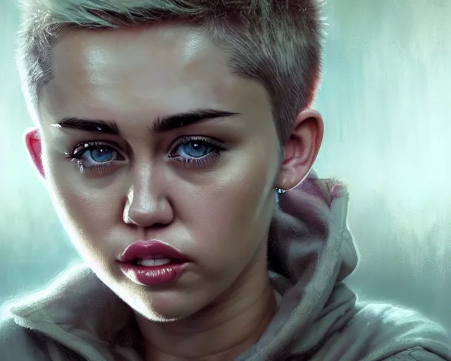 Image similar to highly detailed portrait of miley cyrus, in the walking dead, stephen bliss, unreal engine, fantasy art by greg rutkowski, loish, rhads, ferdinand knab, makoto shinkai and lois van baarle, ilya kuvshinov, rossdraws, tom bagshaw, global illumination, radiant light, detailed and intricate environment