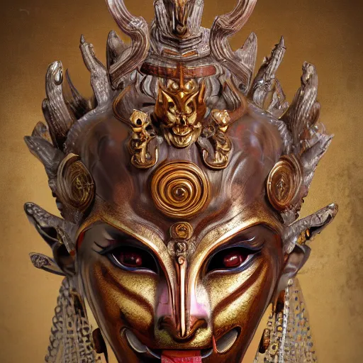 Image similar to naraka buddhist demon korean female, highly detailed, symmetrical long head, golden amber blood eyes, smooth marble surfaces, detailed ink illustration, raiden metal gear, cinematic smooth stone, deep aesthetic, concept art, post process, 4 k, carved marble texture and silk cloth, latex skin, highly ornate intricate details, in the style of 8 8 grzes