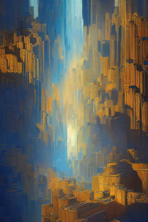 Image similar to art deco patterns, blue and gold, 8 k, powerfull, intricate, elegant, volumetric lighting, scenery, digital painting, highly detailed, artstation, sharp focus, illustration, concept art, ruan jia, steve mccurry, beksinski