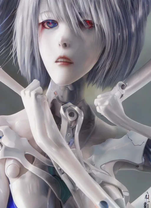 Image similar to Rei Ayanami by Yoshitaka Amano, 4k, hyper detailed, hyperrealism