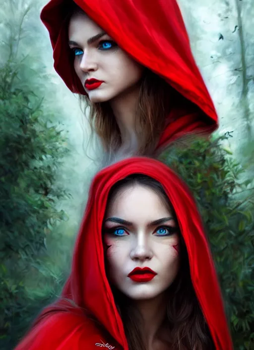 Image similar to photo of a gorgeous Beautiful face Portrait of Little Red Riding Hood with a lightning panther, face painting, woman in the style of stefan kostic, wild, realistic, sharp focus, 8k high definition, insanely detailed, intricate, elegant, art by stanley lau and artgerm