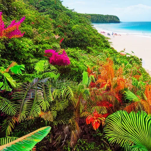 Image similar to extremely colorful jungle on beach