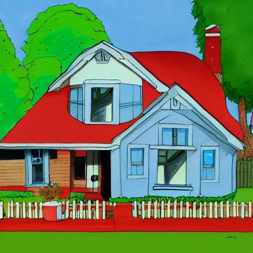 Prompt: painting of the family guy house