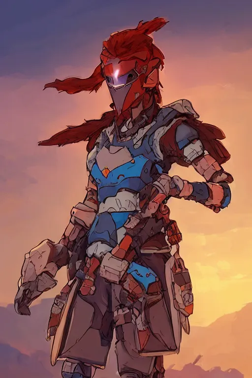 Image similar to combination suit armor aloy horizon forbidden west horizon zero dawn robot ninja mask helmet backpack tribal, art gta 5 comics, official fanart behance hd artstation by jesper ejsing, by rhads, makoto shinkai and lois van baarle, ilya kuvshinov, ossdraws radiating a glowing aura cgi rtx 2 0 2 2