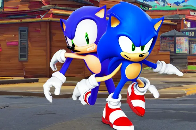 Prompt: sonic doing fortnite dances