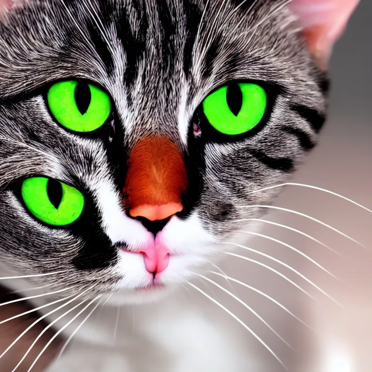 Image similar to cute cartoon cat with large green eyes, 4k